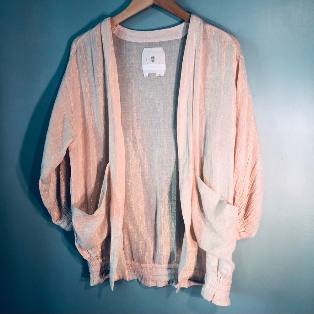 Anthropologie Hei Hei Light Weight Bomber Style Gold Metalic Thread - Picture 2 of 10